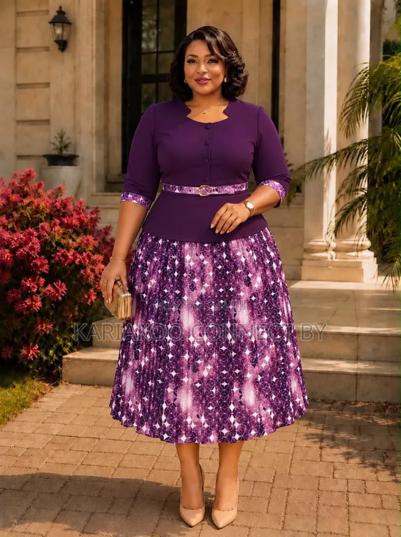Elegant Peplum Printed Midi Dress With Belt
