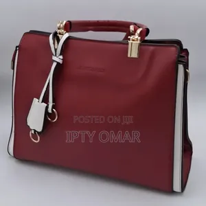 Red and White Handbag With Gold Accents