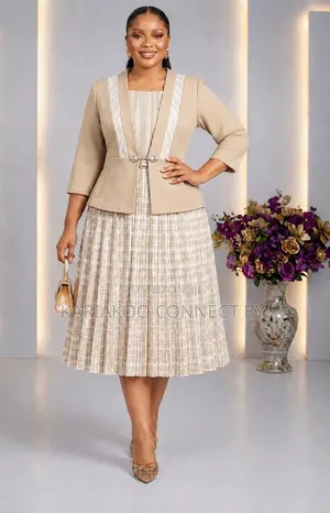 Premium Corporate Plaid Pleated Women's Dress