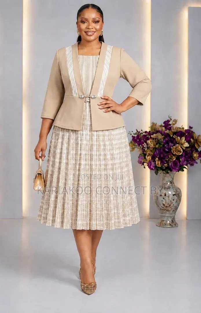 Premium Corporate Plaid Pleated Women's Dress