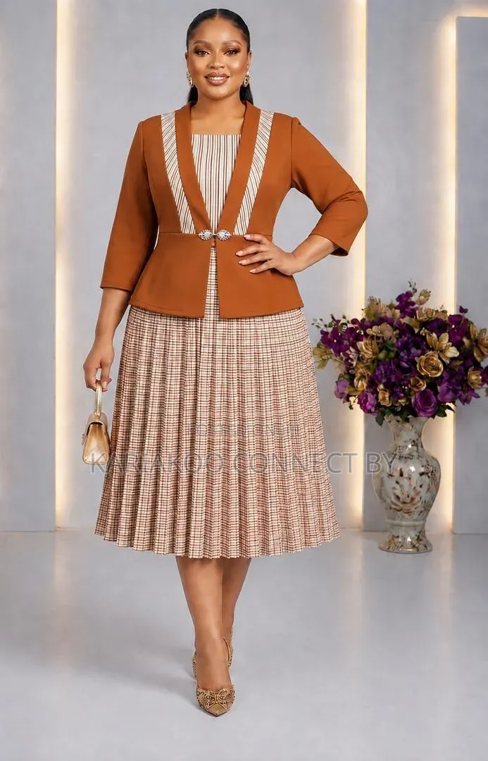 Premium Corporate Plaid Pleated Women's Dress