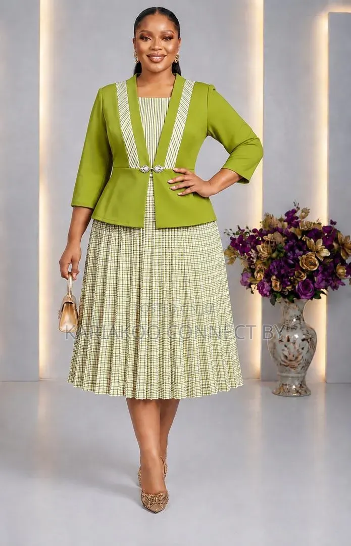 Premium Corporate Plaid Pleated Women's Dress