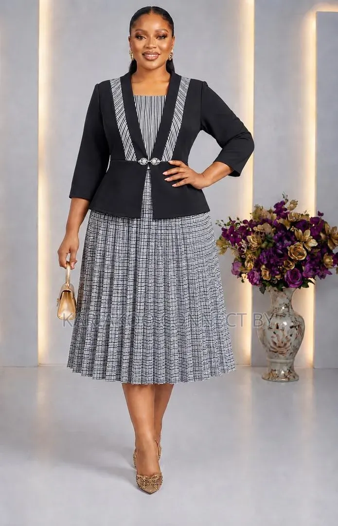 Premium Corporate Plaid Pleated Women's Dress