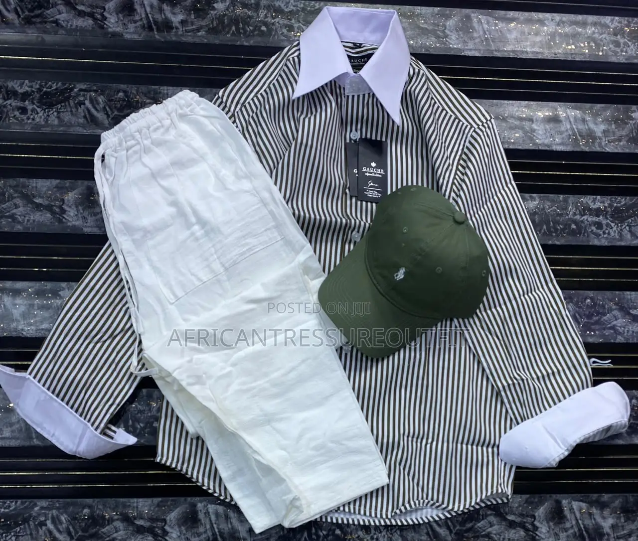 Two Pieces Striped Shirt and Trouser Sets Plus Cap These Set Available