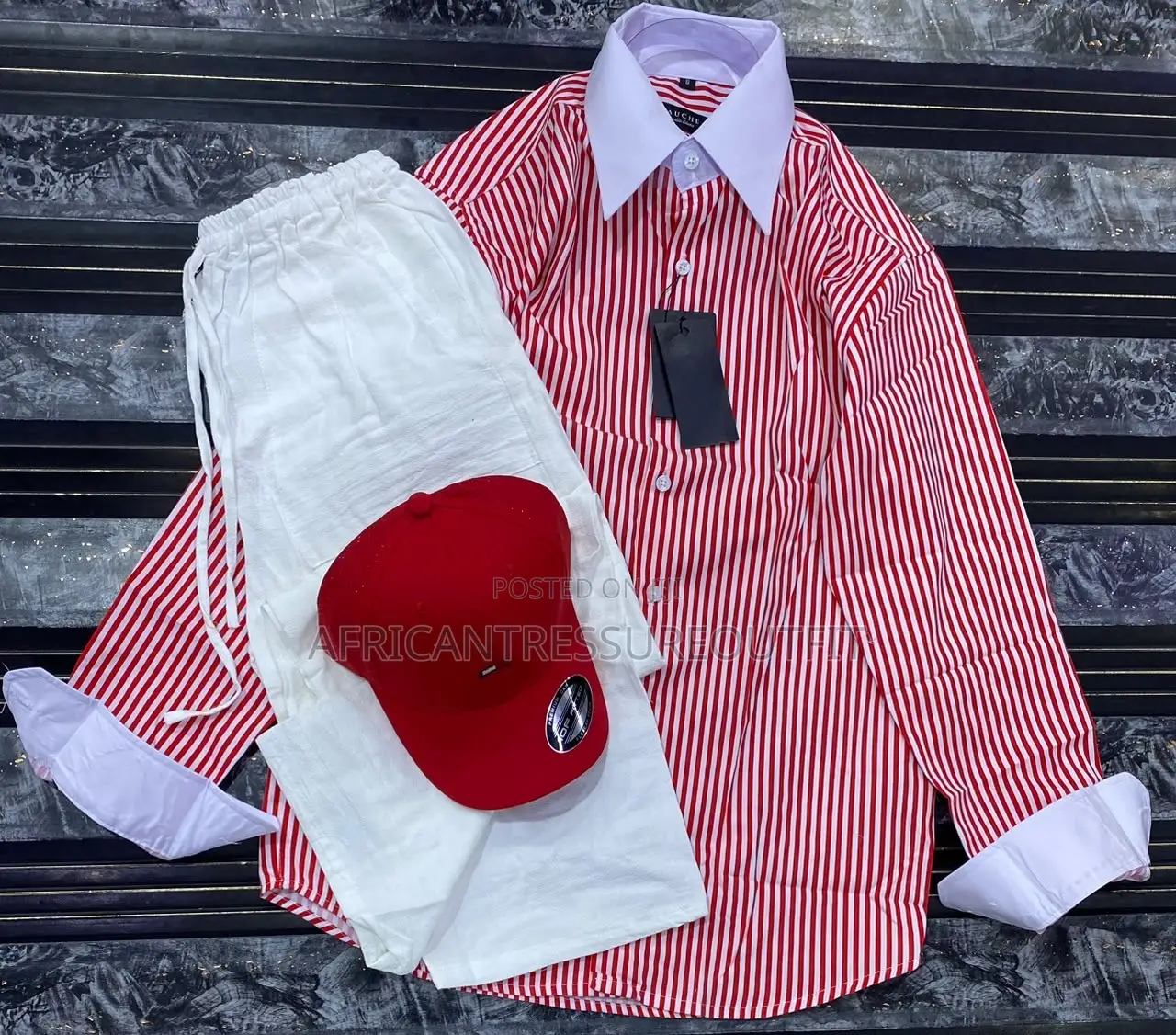 Two Pieces Striped Shirt and Trouser Sets Plus Cap These Set Available