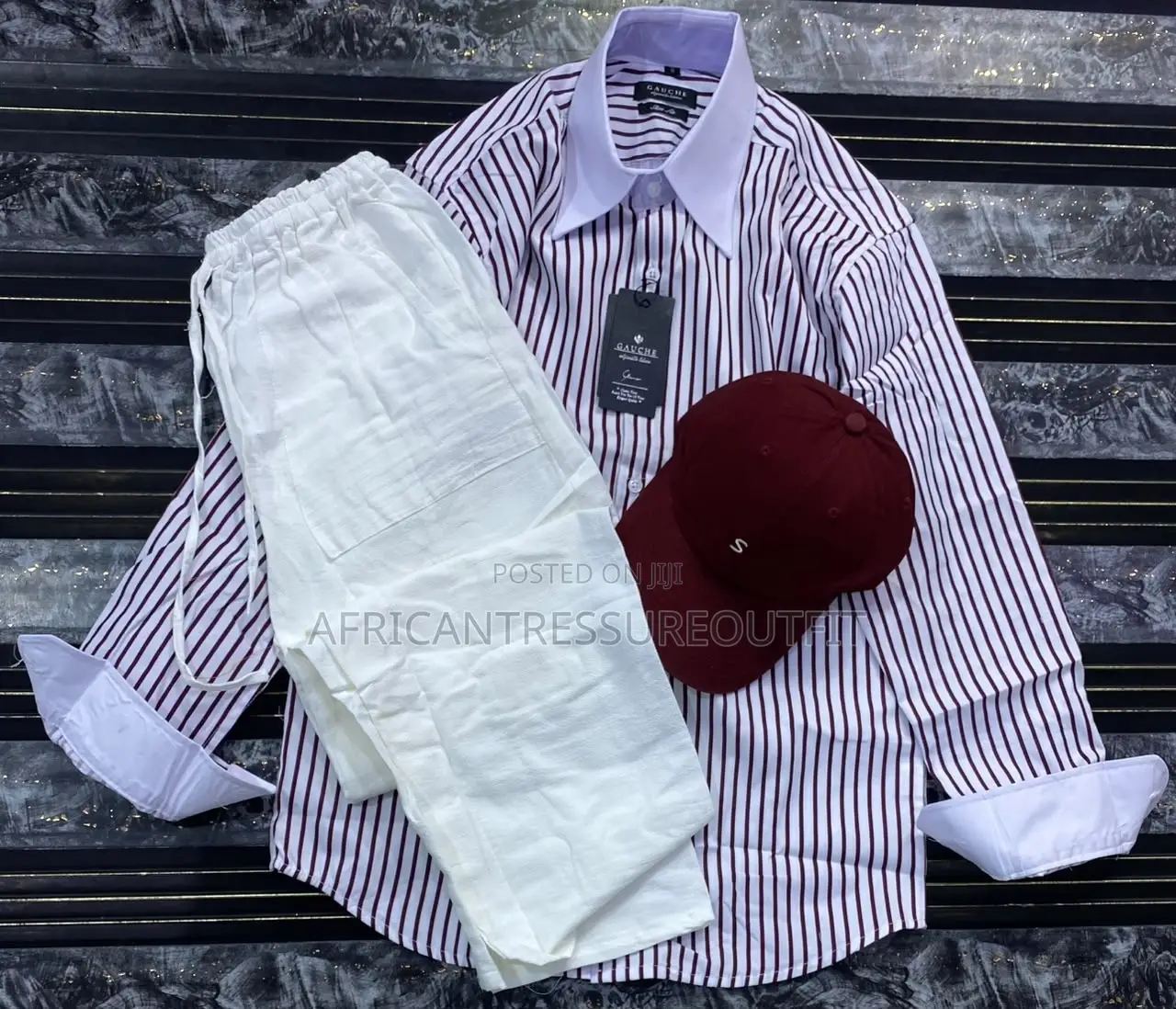 Two Pieces Striped Shirt and Trouser Sets Plus Cap These Set Available
