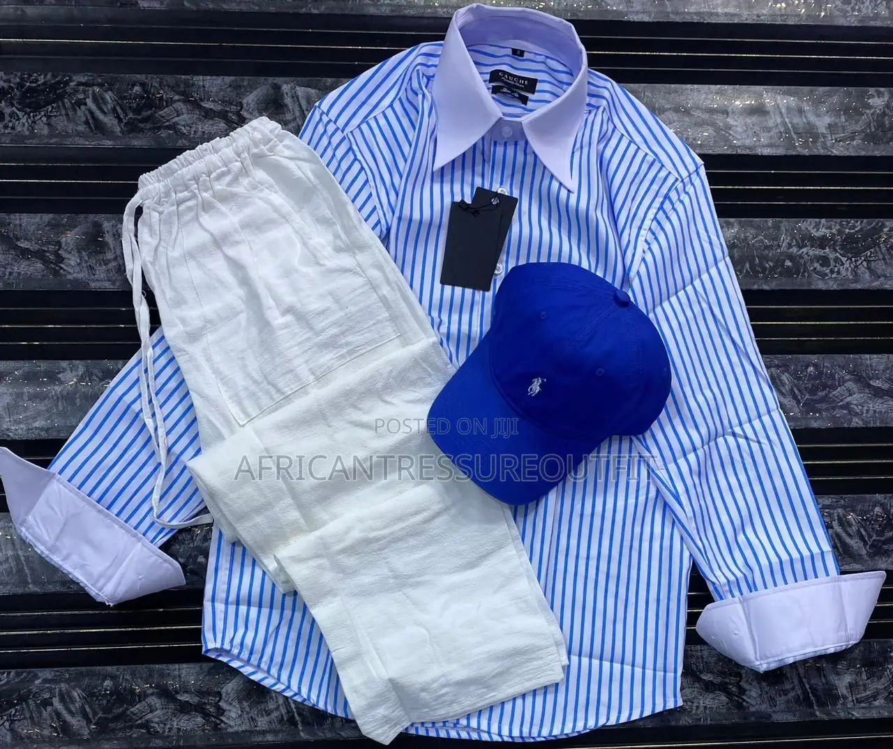 Two Pieces Striped Shirt and Trouser Sets Plus Cap These Set Available
