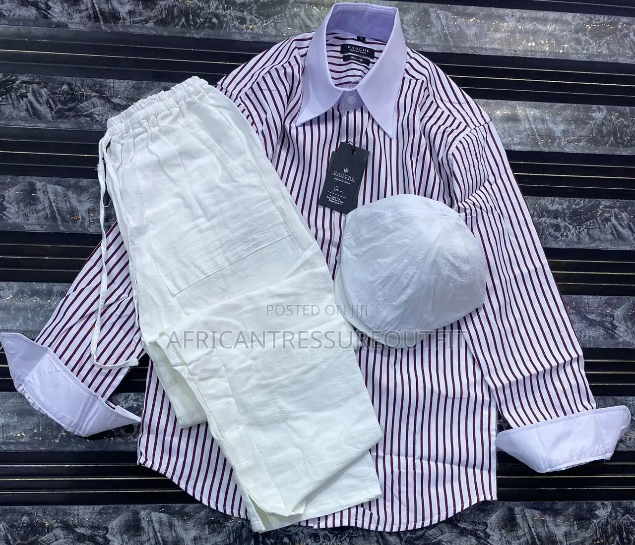 Two Pieces Striped Shirt and Trouser Sets Plus Cap These Set Available