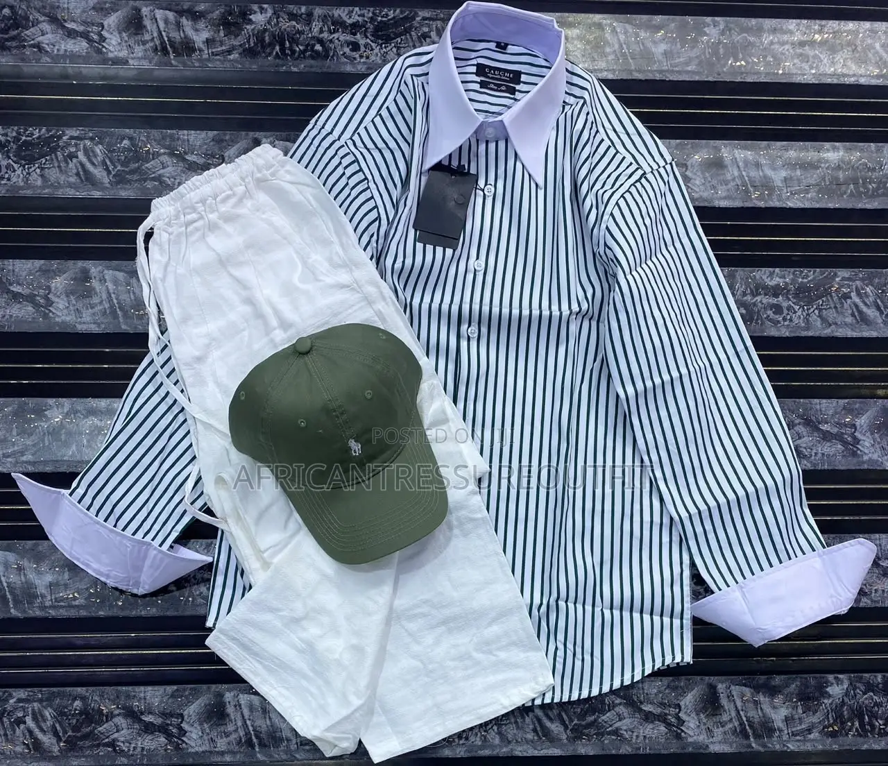 Two Pieces Striped Shirt and Trouser Sets Plus Cap These Set Available