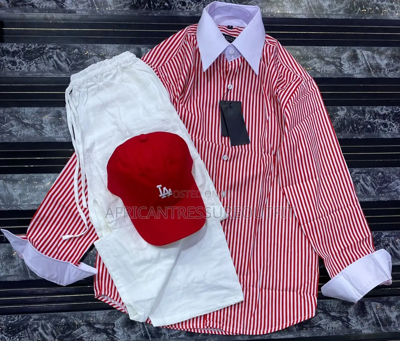 Two Pieces Striped Shirt and Trouser Sets Plus Cap These Set Available