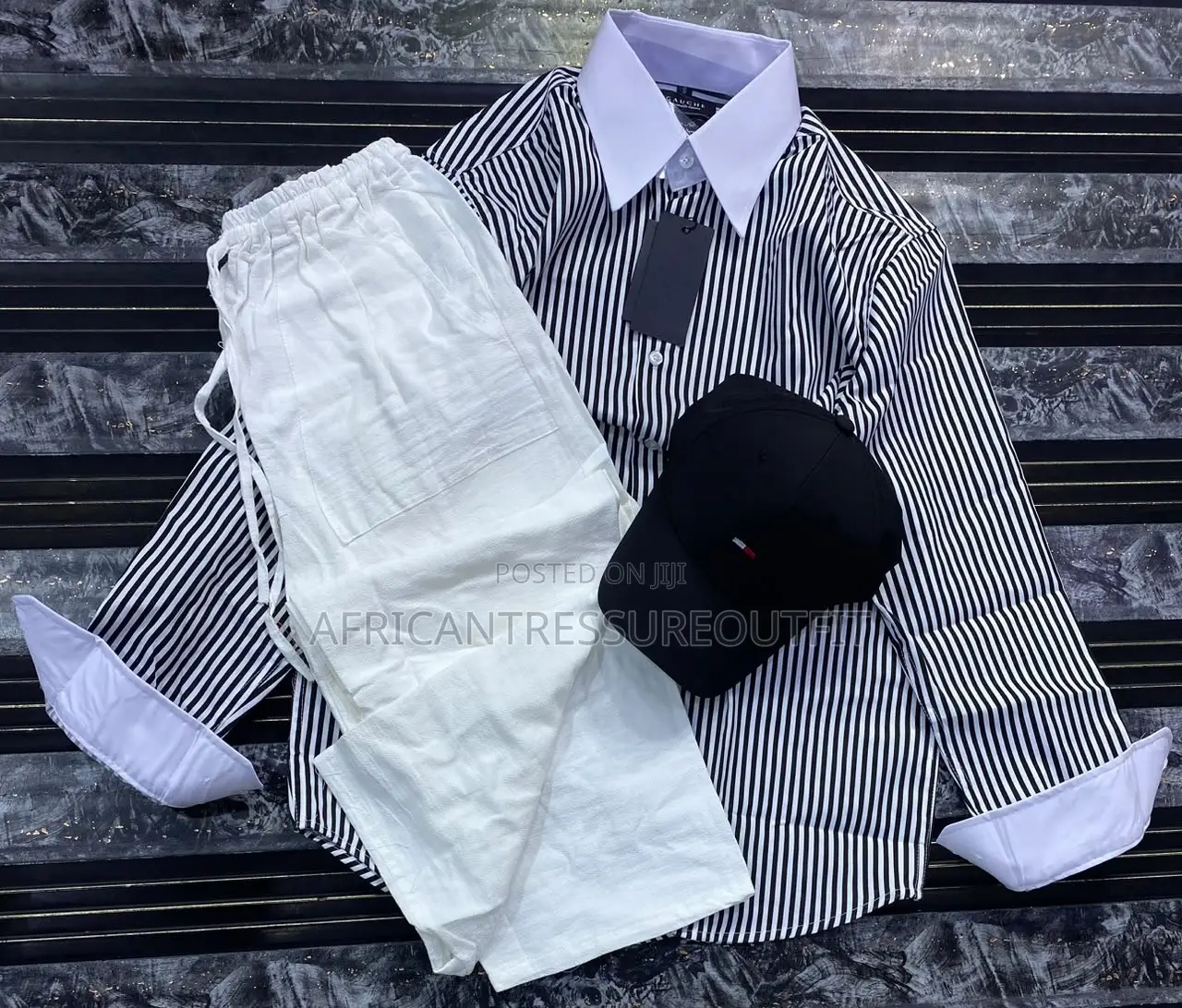 Two Pieces Striped Shirt and Trouser Sets Plus Cap These Set Available