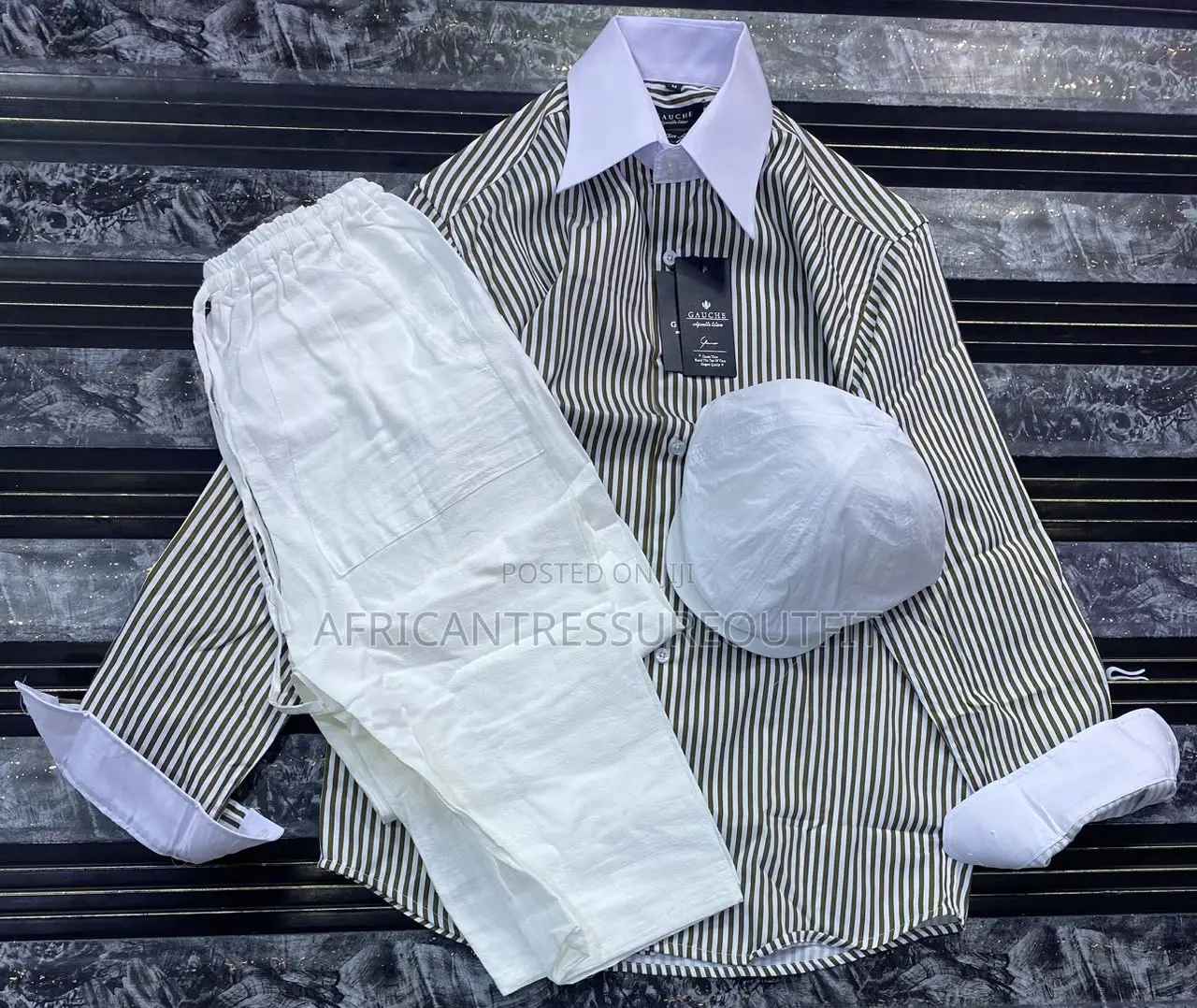 Two Pieces Striped Shirt and Trouser Sets Plus Cap These Set Available