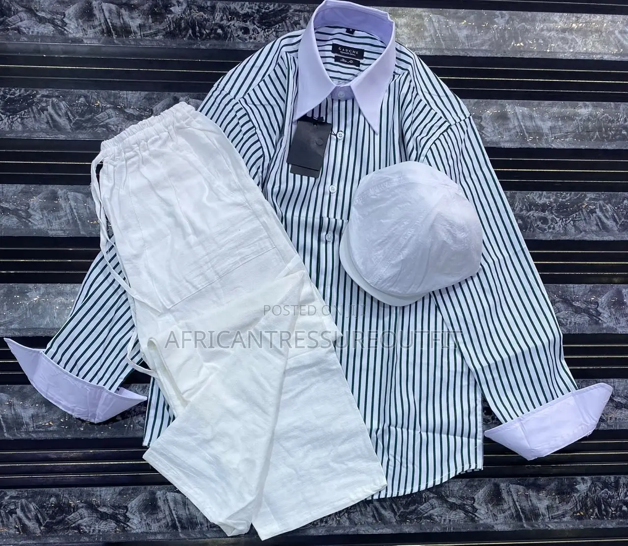 Two Pieces Striped Shirt and Trouser Sets Plus Cap These Set Available