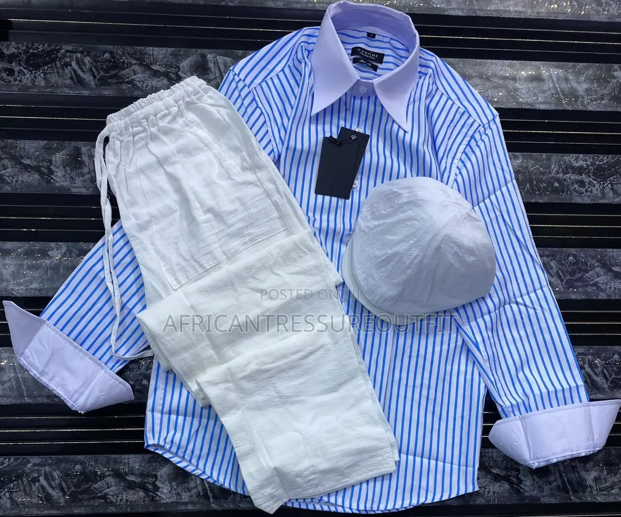 Two Pieces Striped Shirt and Trouser Sets Plus Cap These Set Available