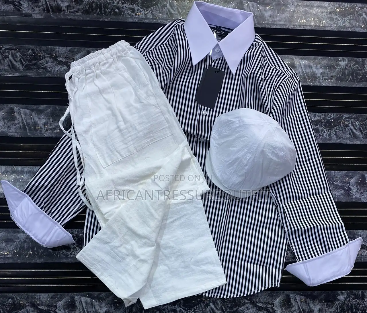 Two Pieces Striped Shirt and Trouser Sets Plus Cap These Set Available