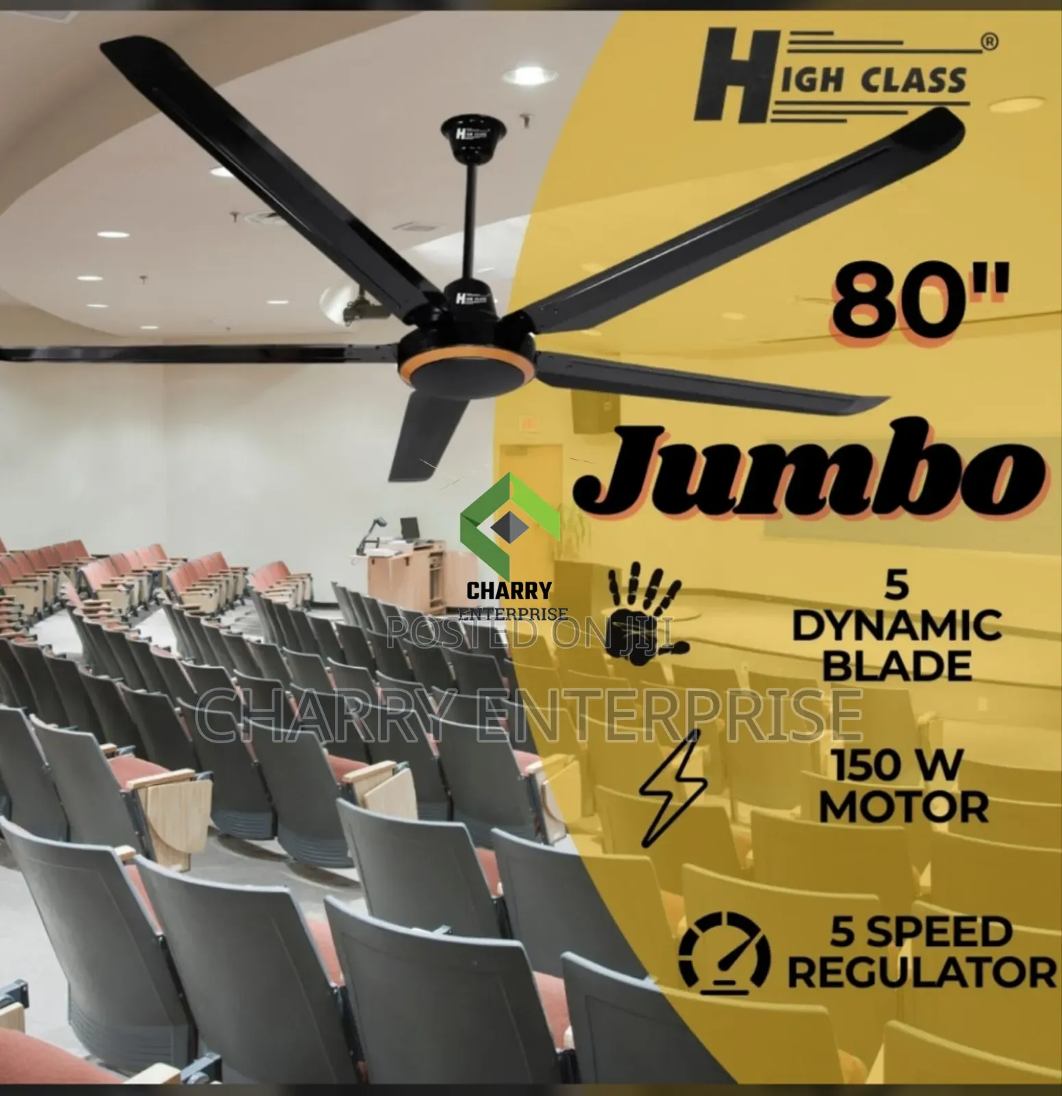 HIGH CLASS Ceiling Fan Size 80" Black With 5 Blades 150W Pangaboi