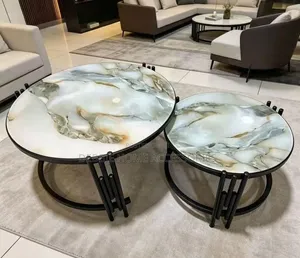 2-in-1 Nesting Coffee Table Set(thick Tempered Glass Top)