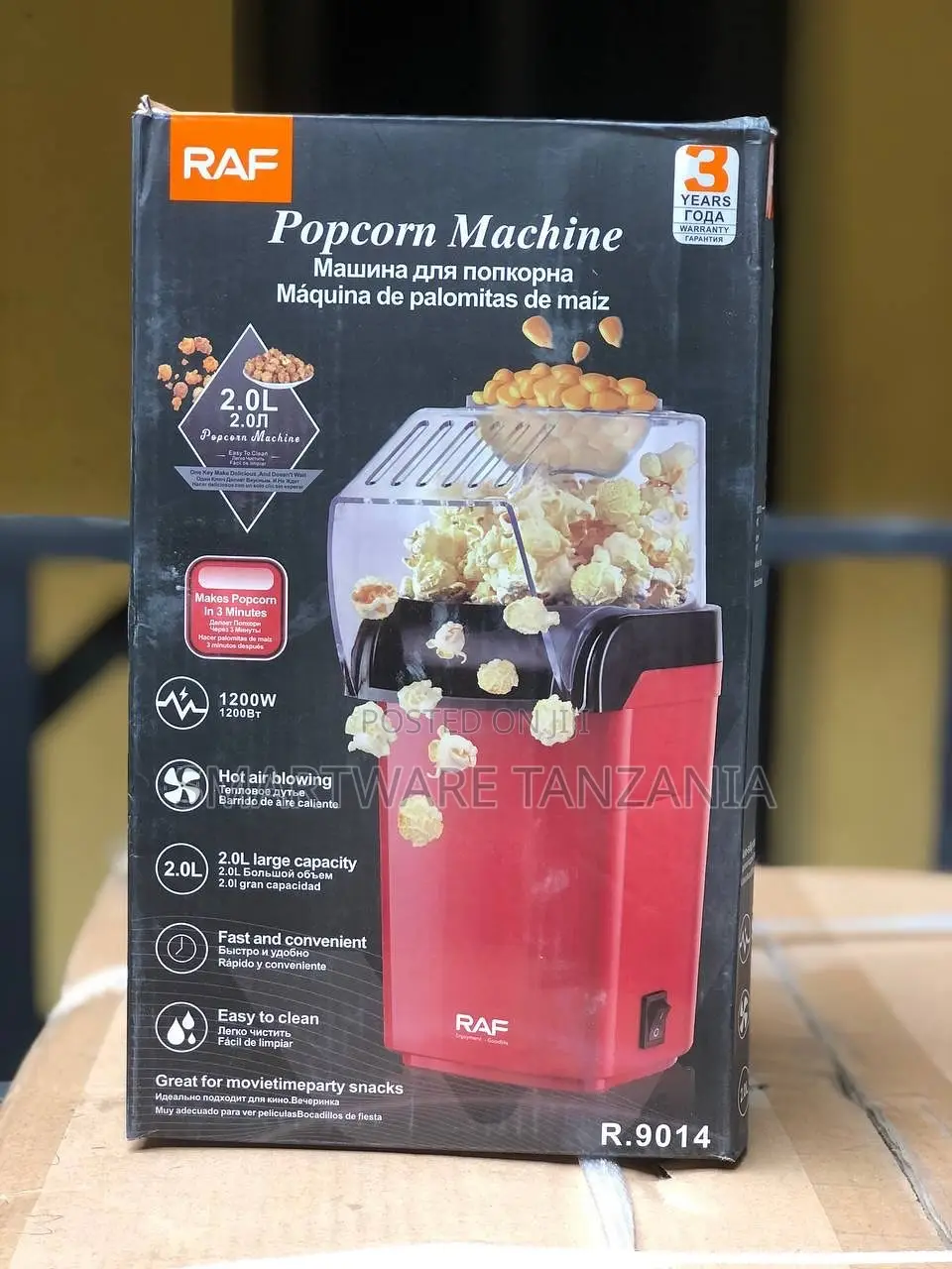 RAF 1200W Popcorn Machine With 2.0L Capacity, Hot Air Blowing System