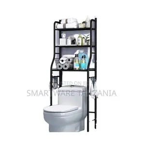 Toilet Rack With 3 Shelves, White Metal Frame, Adjustable Height