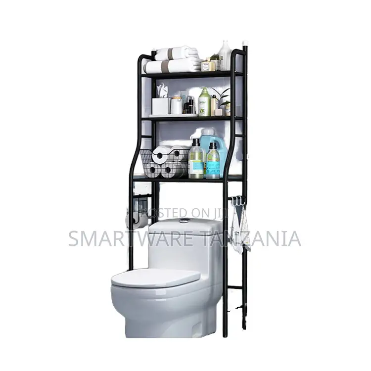 Toilet Rack With 3 Shelves, White Metal Frame, Adjustable Height