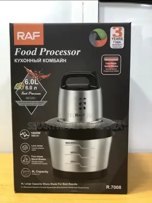 RAF Food Processor 6L Capacity, 1600W Power, Four-Blade Spiral Design