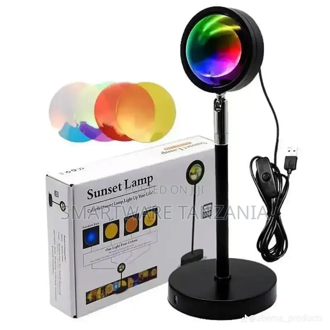 USB Sunset Lamp With Color Filters, Adjustable Brightness, Black Base