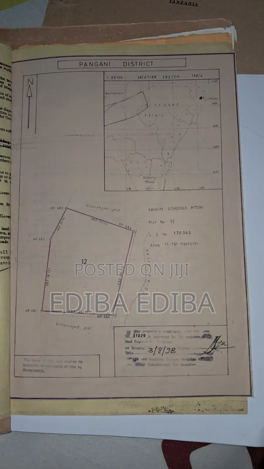 45 Acres Titled Beach Plot for Sale in Pangani Tanga