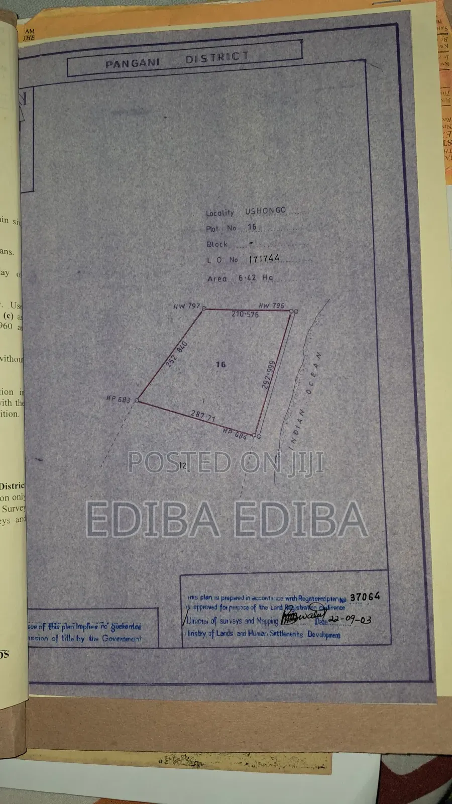 45 Acres Titled Beach Plot for Sale in Pangani Tanga