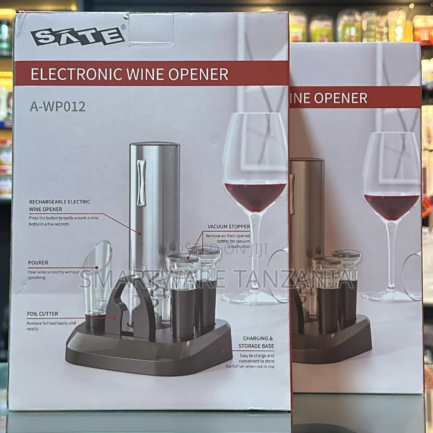Rechargeable Electric Wine Opener With Charging Base and Accessories